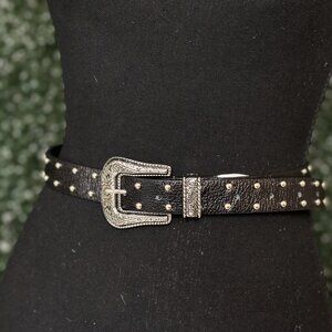 NEW Black Genuine Leather Studded Silver Western Belt